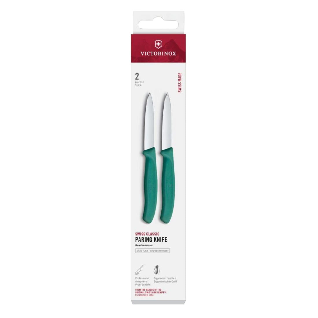 Victorinox Swiss Classic Paring Knife Straight Pointed Green 8cm ( 2 Pack)