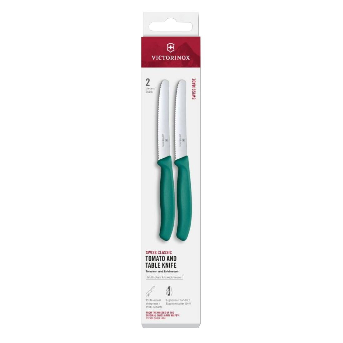 Victorinox Swiss Classic Tomato & Table Knife Wavy Green 11cm ( 2 Pack)