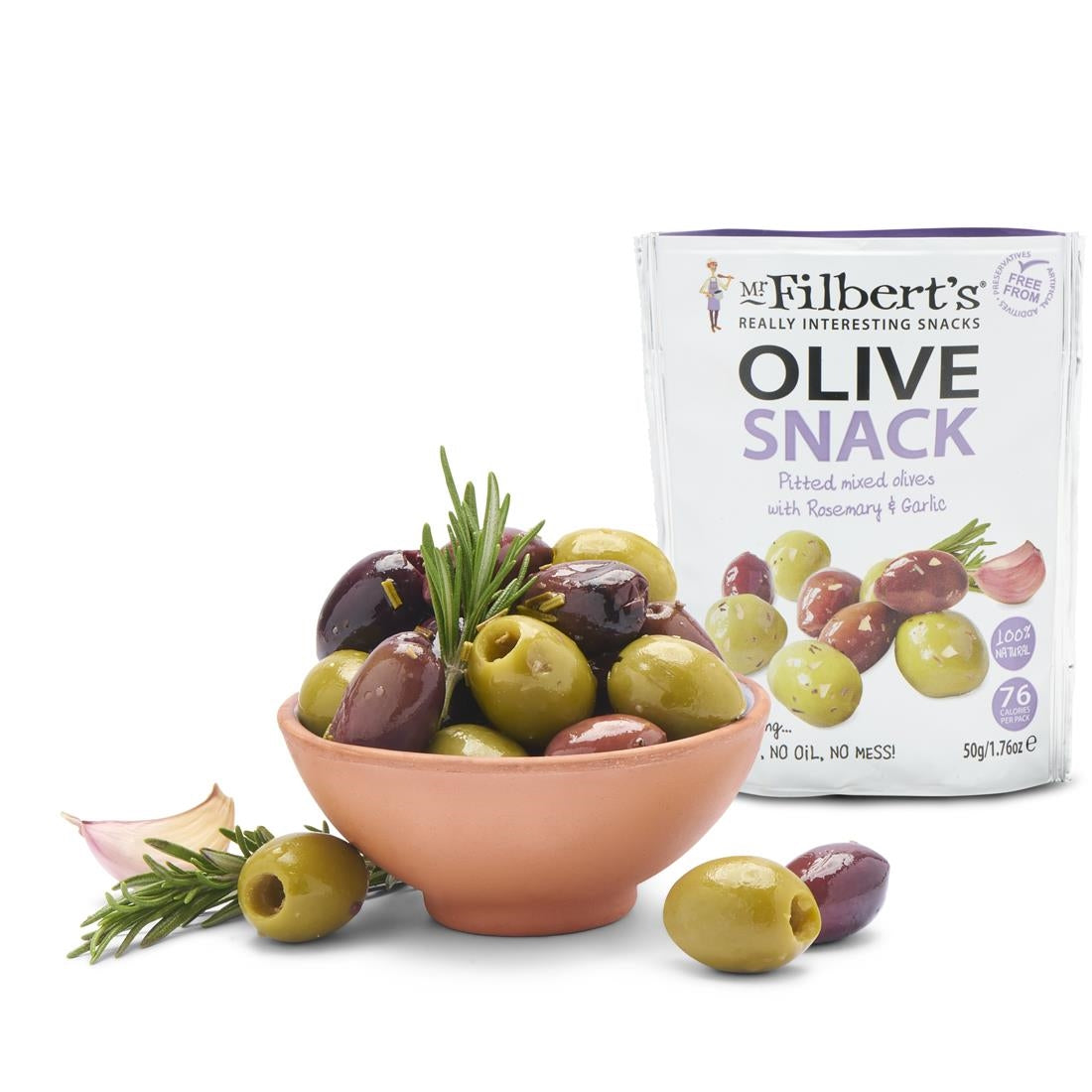 Mr Filbert's Grab and Go Rosemary & Garlic Olives (12 x 50g)