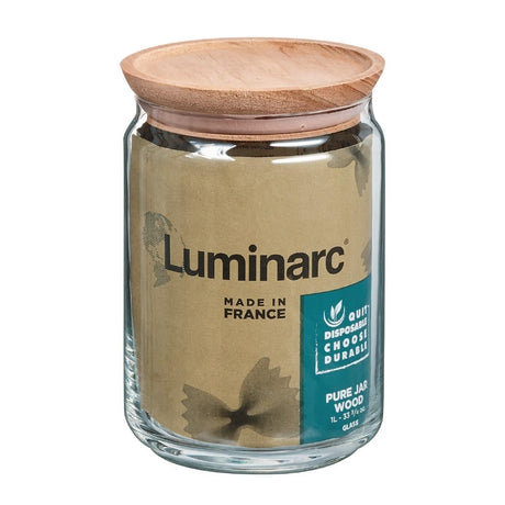 Luminarc Pure Jars & Wood Lids 1Ltr (6 Pack)