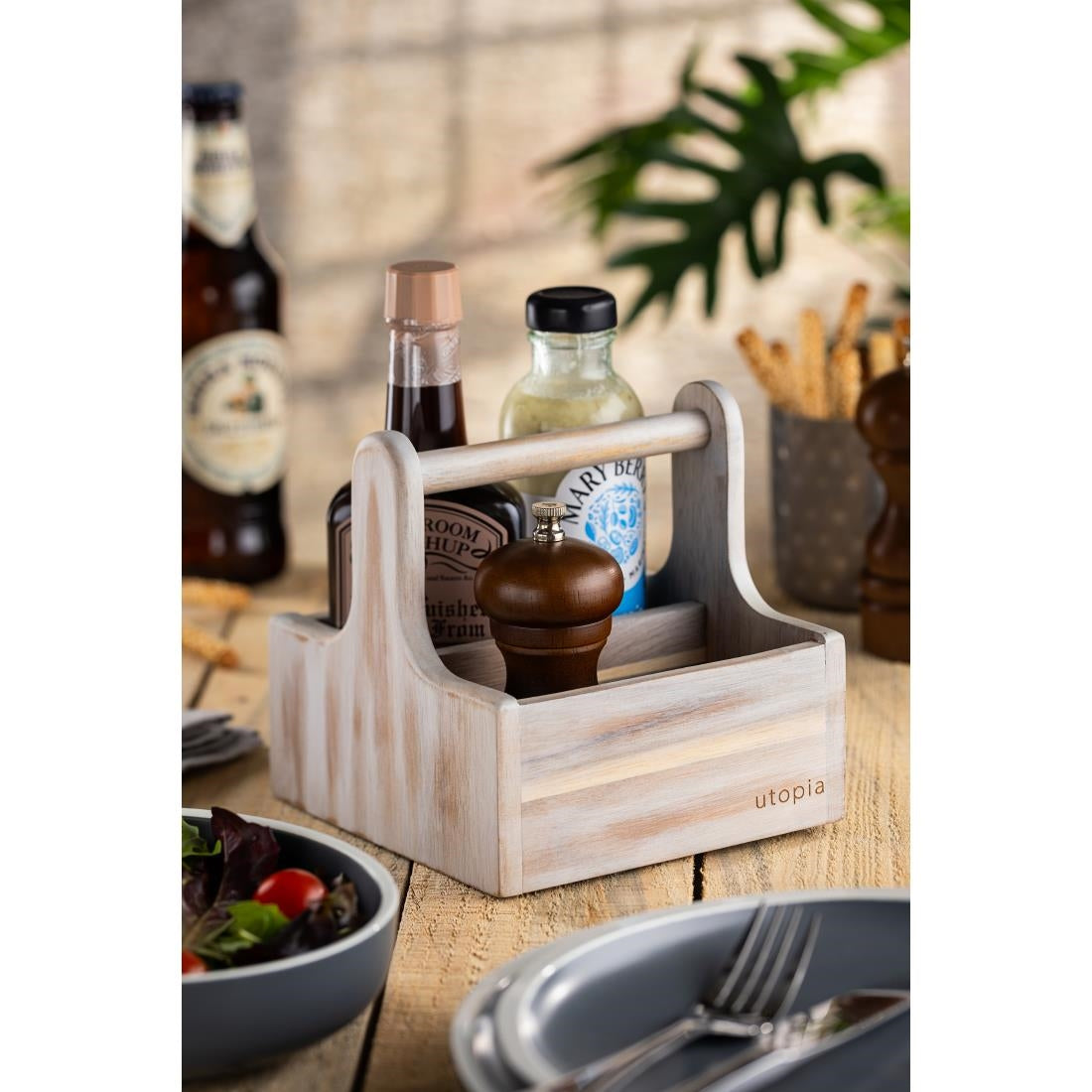 Utopia Small Wooden Table Caddy White (2 Pack)