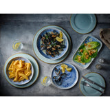 Churchill Inked Fresco Natural Footed Plates Blue 165mm (6 Pack)