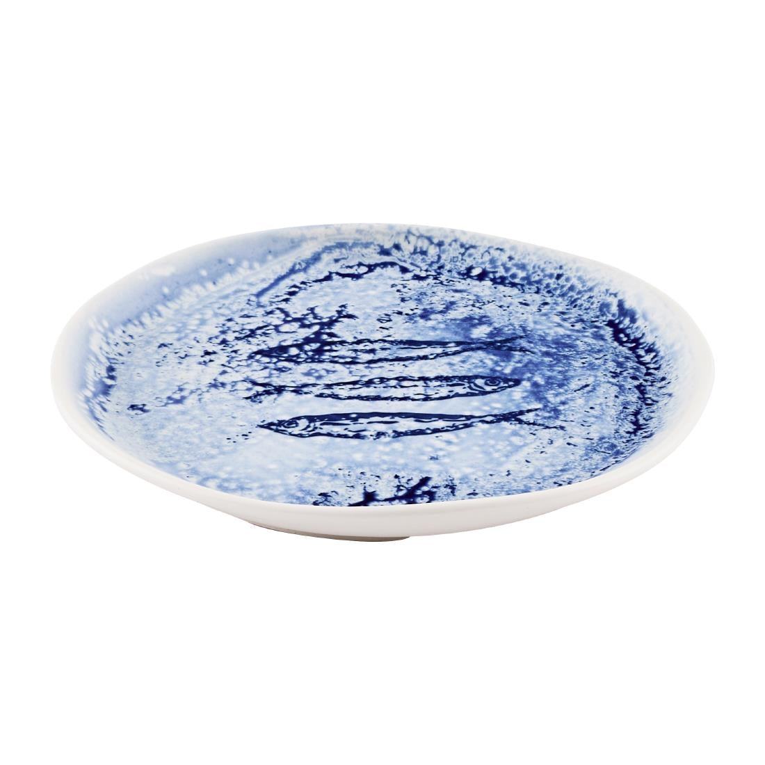 Churchill Inked Fresco Natural Footed Plates Blue 215mm (6 Pack)