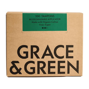Grace & Green Organic Cotton Applicator Tampons, Super (200 Pack)