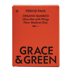 Grace & Green Organic Bamboo Period Pads, Medium (10 Pack)