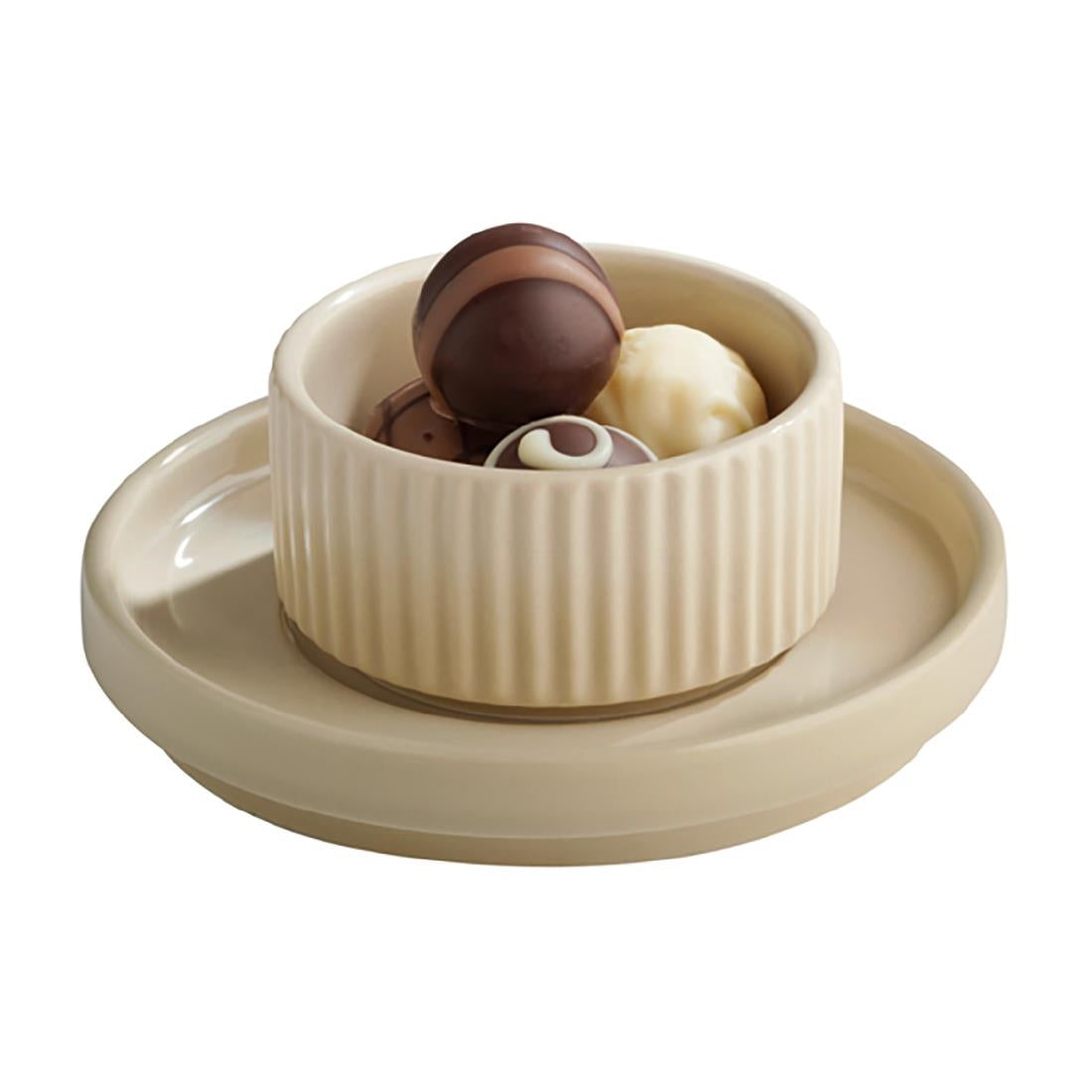 APS THE GRID Porcelain Espresso Saucers Sand 125mm (6 Pack)