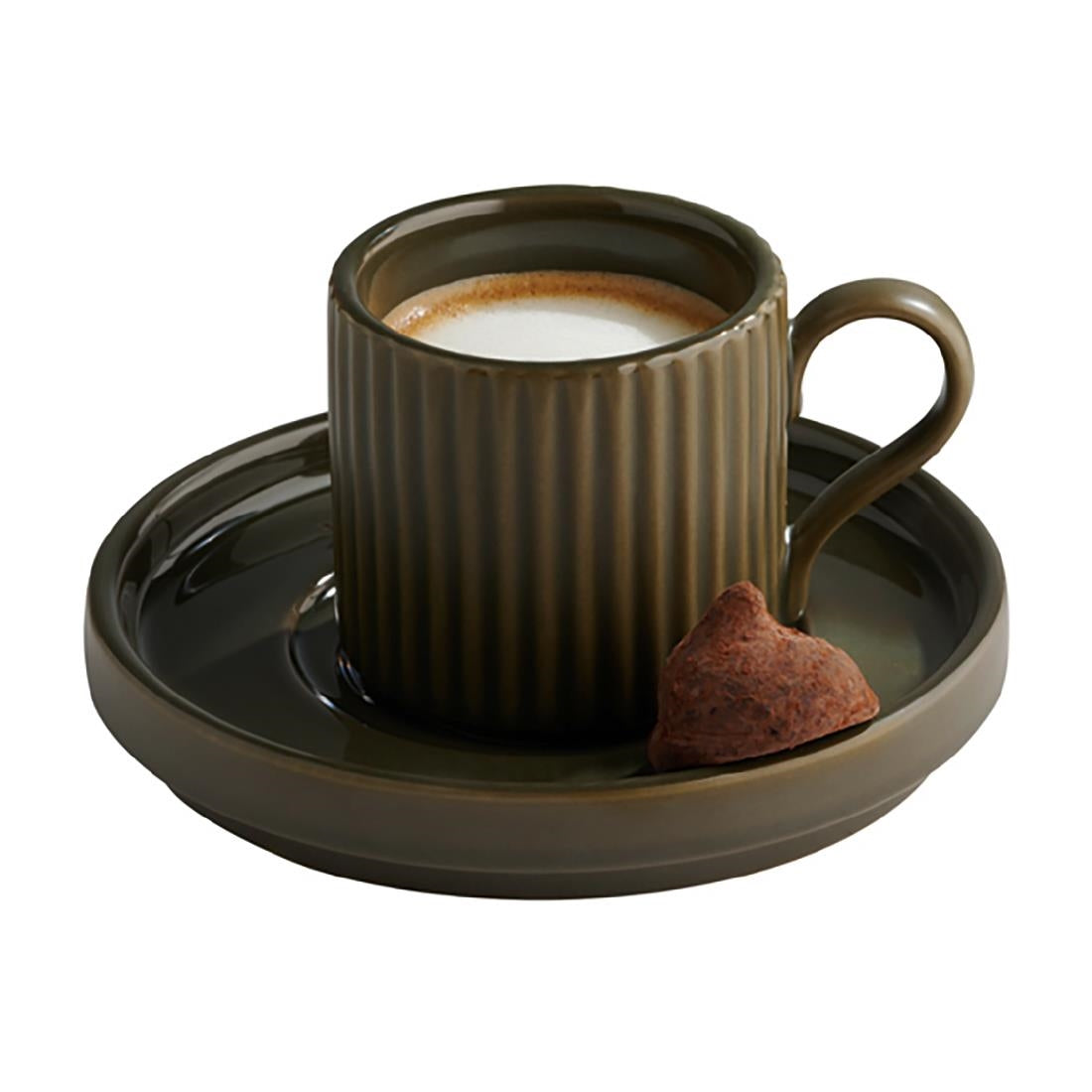 APS THE GRID Porcelain Espresso Saucers Brown 125mm (6 Pack)