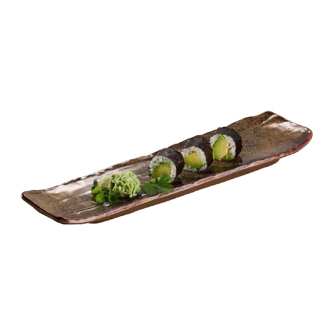 APS UMI Rectangular Tray/Sushi Board Brown 350x100mm