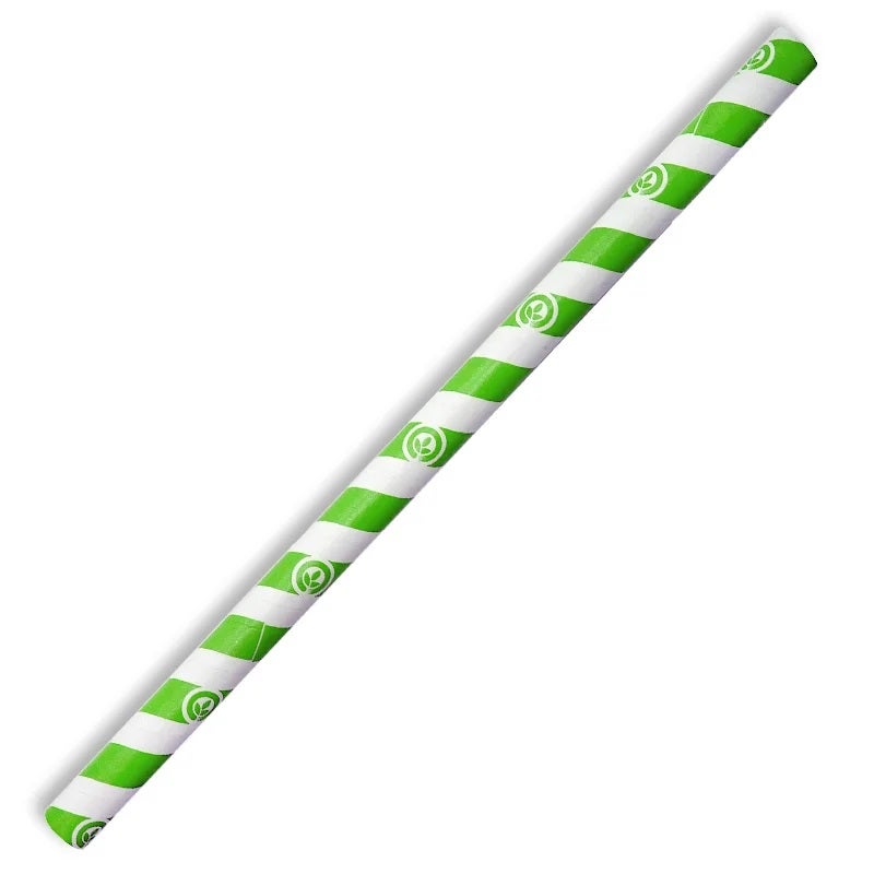 Jumbo BioStraw - Green Stripe - 10mm - 2500/ctn - green stripe - BioPak commercial catering consumable