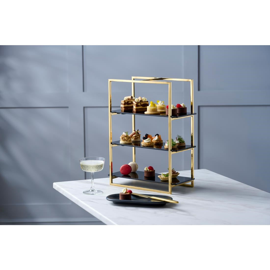 WNK Cake Stand 3-Tier Mirror Gold & Black Inserts