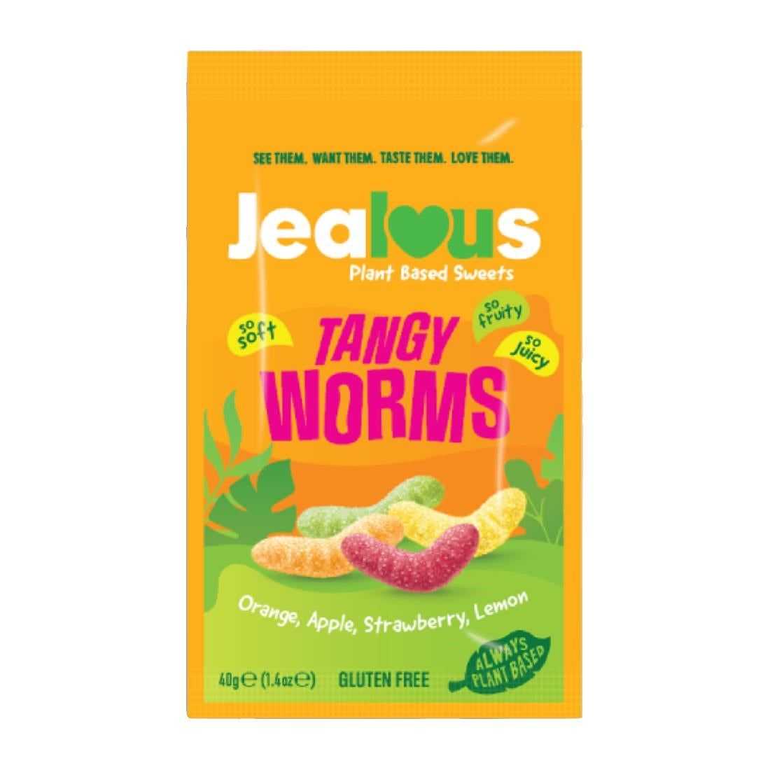 KA608 - Jealous Sweets Impulse Bags Tangy Worms 40g (10 Pack)