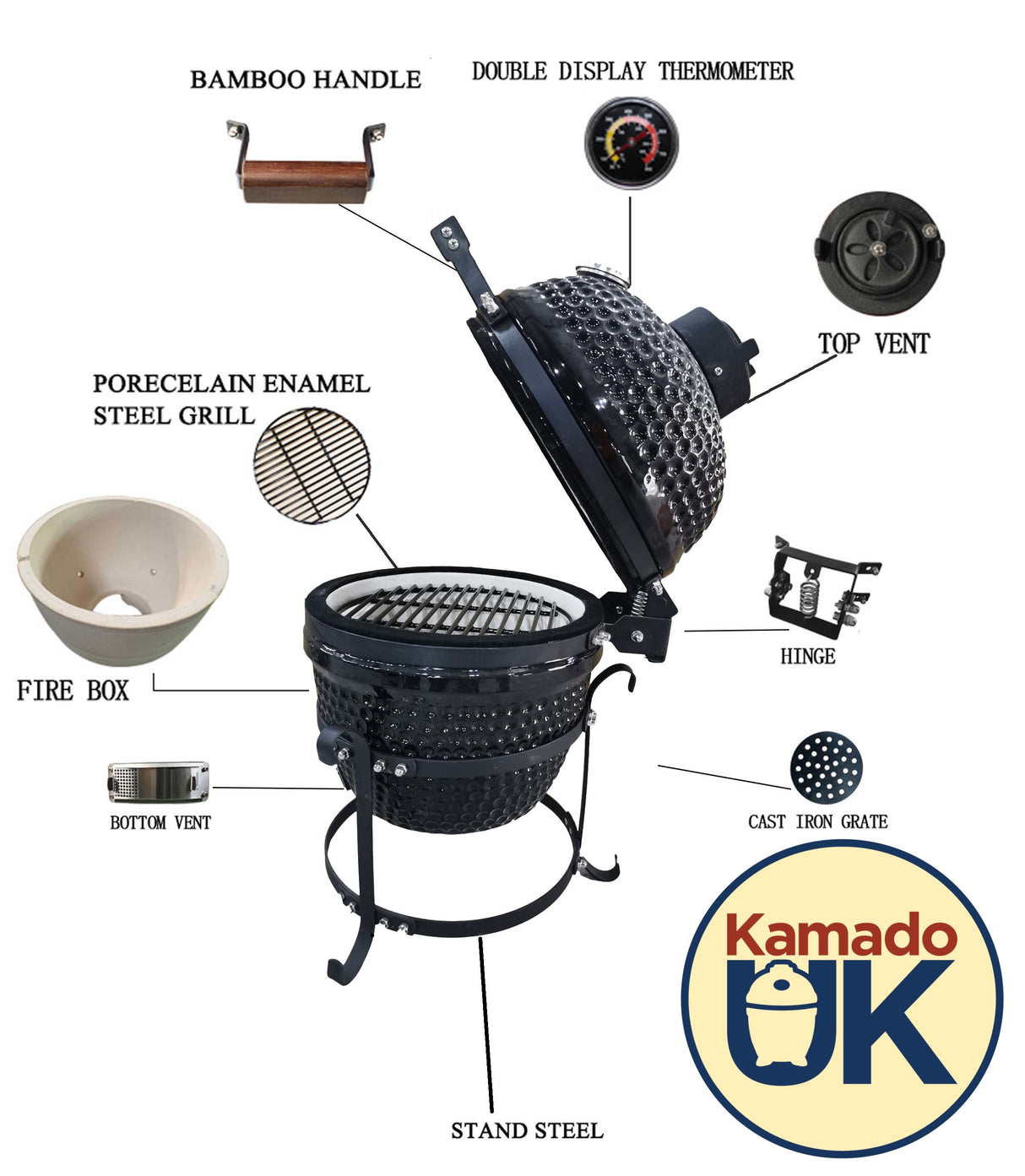 13" Kamado Ceramic Grill With Cover