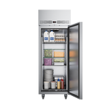 KORE KU1H 600 Litre Refrigerator – Right-Hand Hinge (50-101) — loaded interior illustration; contents not included