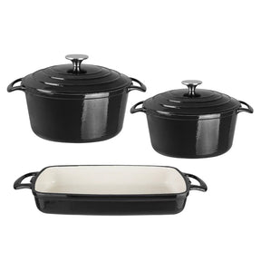 SA620 Vogue Cook Like A Pro 3-Piece Cast Iron Casserole Dish Set - JD Catering Equipment Solutions Ltd