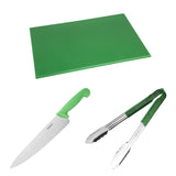 SA791 Hygiplas Colour Coded Green Set - Tong Chopping Board & Cooks Knife (Set of 3)