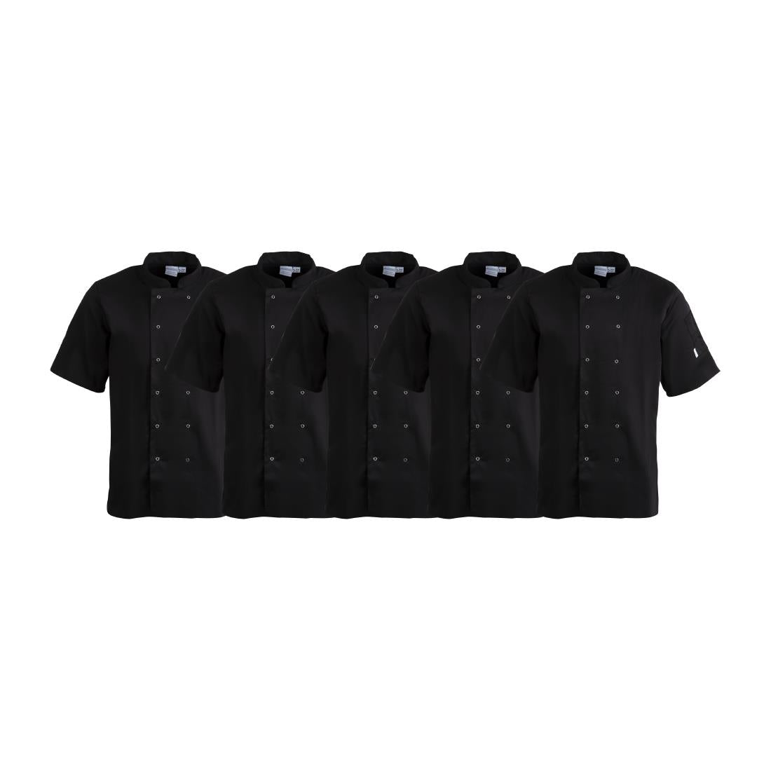 SA849 Whites Vegas Chefs Jacket Short Sleeve Black Polycotton - Size M - A439-M (Pack 5)