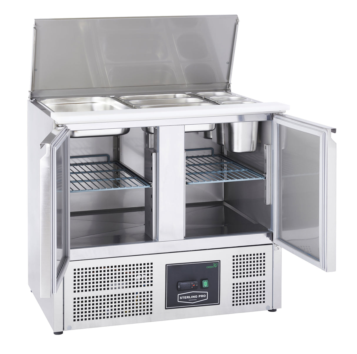 Sterling Pro Cobus SPU200SL 2 Door Hinged Lid & Chop Board Saladette Counter  240 Litres