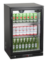 Sterling Pro Green SP1LO-OUT-BK Hinged Single Door Low Height Black Outdoor Bottle Cooler, 106 x 330ml Bottles