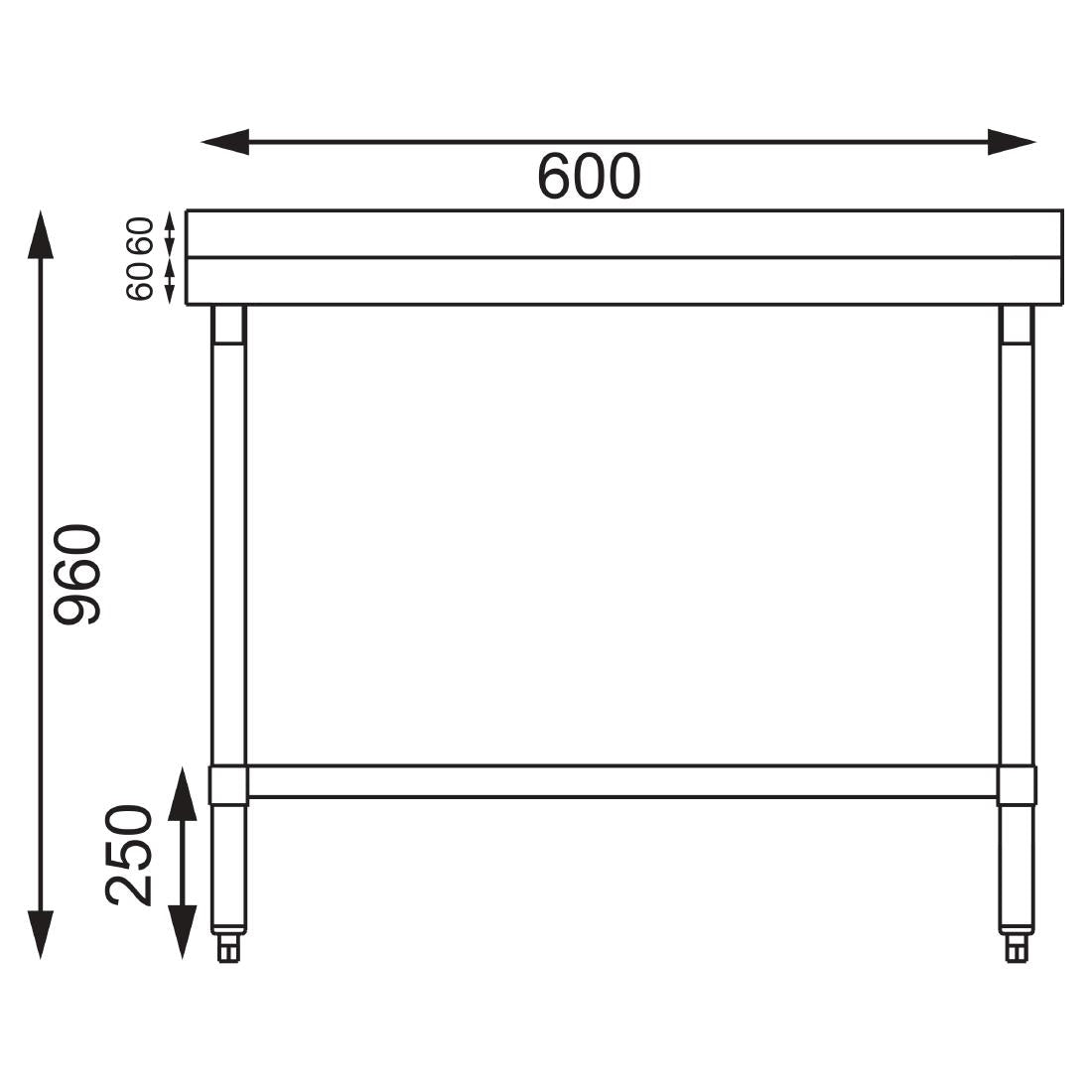 T379 Vogue Stainless Steel Prep Table with Upstand 600mm