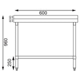 T379 Vogue Stainless Steel Prep Table with Upstand 600mm