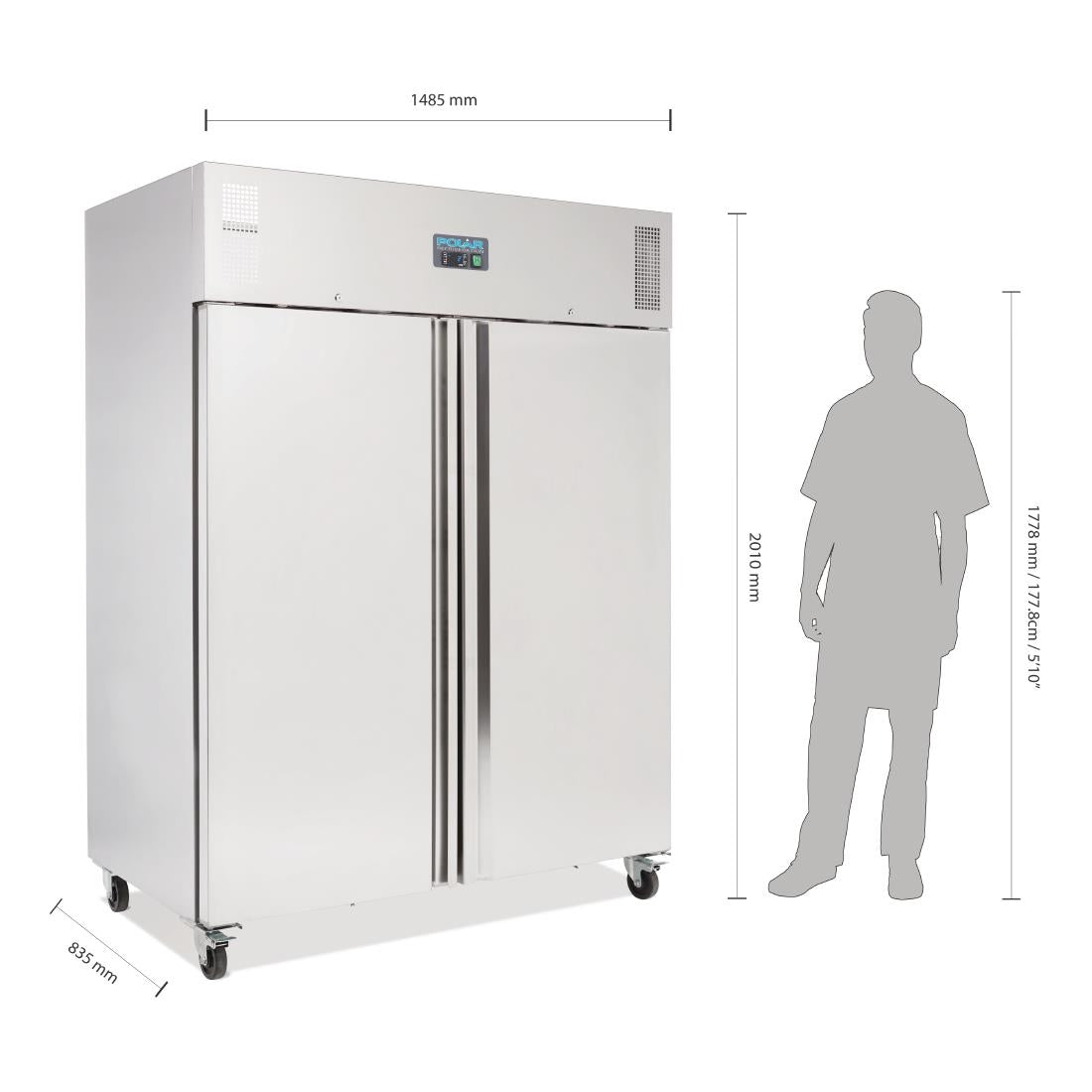 U634 Polar U-Series Upright Double Door Fridge 1300Ltr