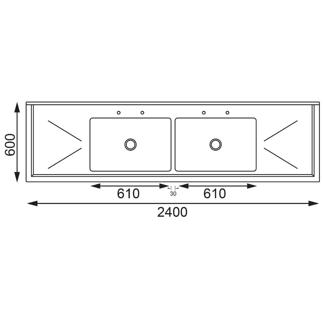 U910 Vogue Stainless Steel Double Sink with Double Drainer 2400mm