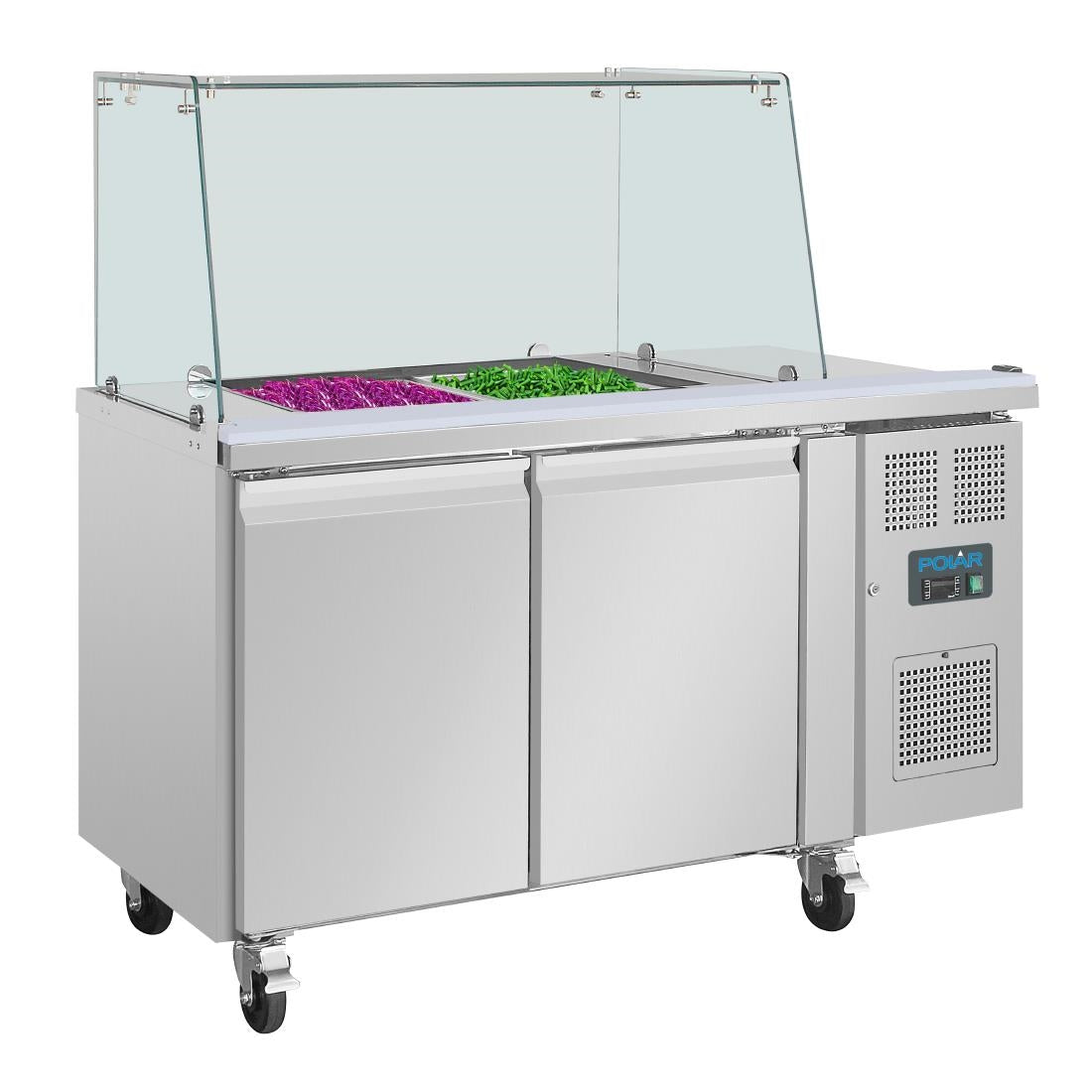 UA017 Polar U-Series GN Saladette Counter with Square Sneeze Guard 2 Door