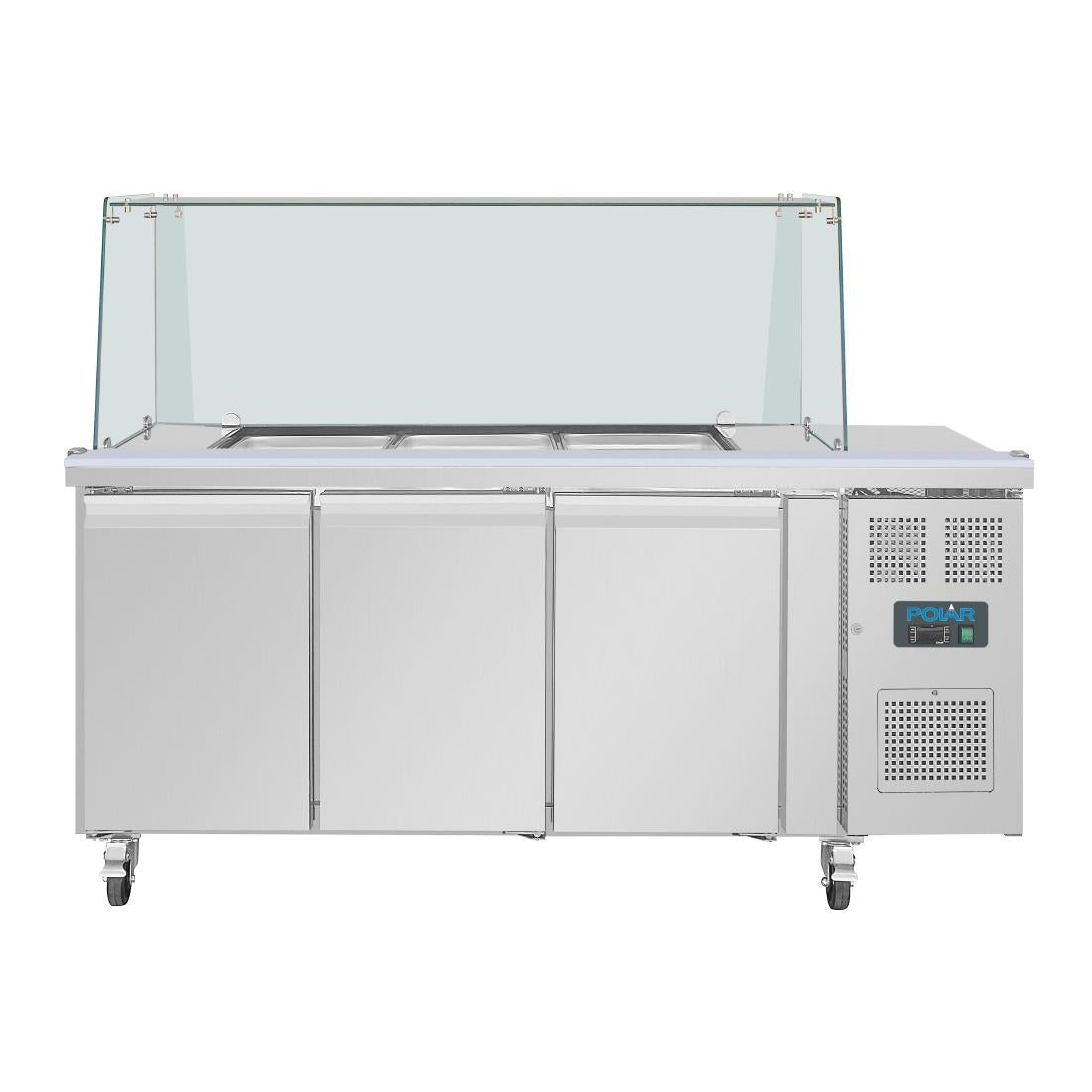 UA018 Polar U-Series GN Saladette Counter with Square Sneeze Guard 3 Door