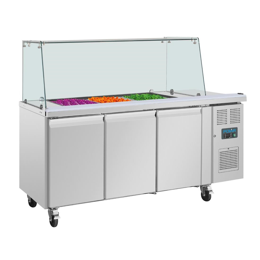 UA018 Polar U-Series GN Saladette Counter with Square Sneeze Guard 3 Door