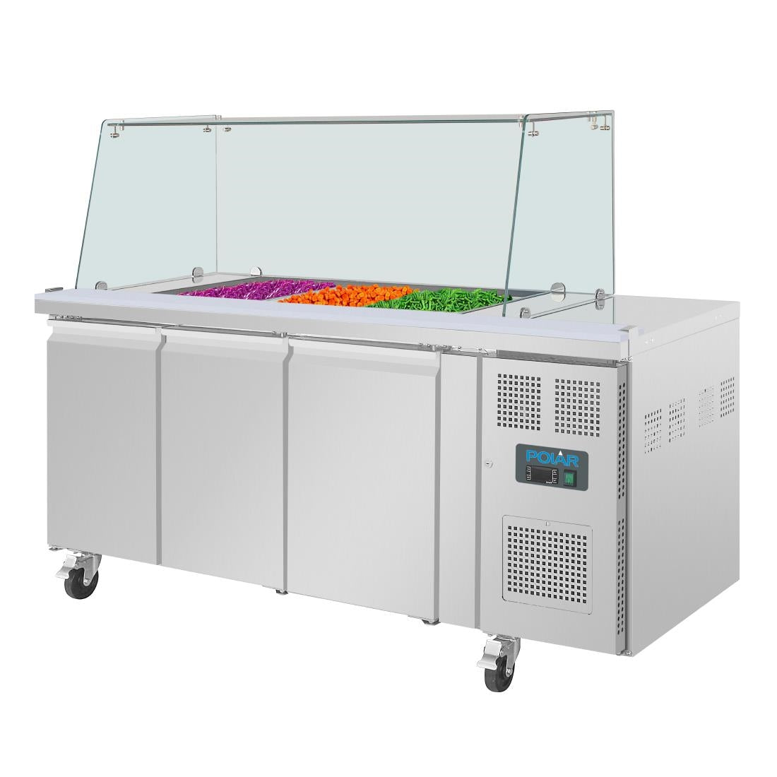 UA018 Polar U-Series GN Saladette Counter with Square Sneeze Guard 3 Door