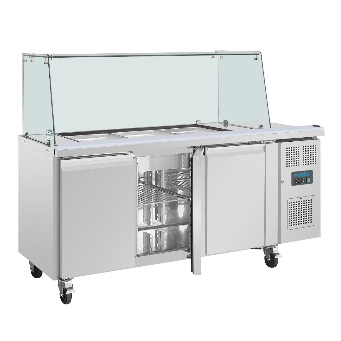 UA018 Polar U-Series GN Saladette Counter with Square Sneeze Guard 3 Door