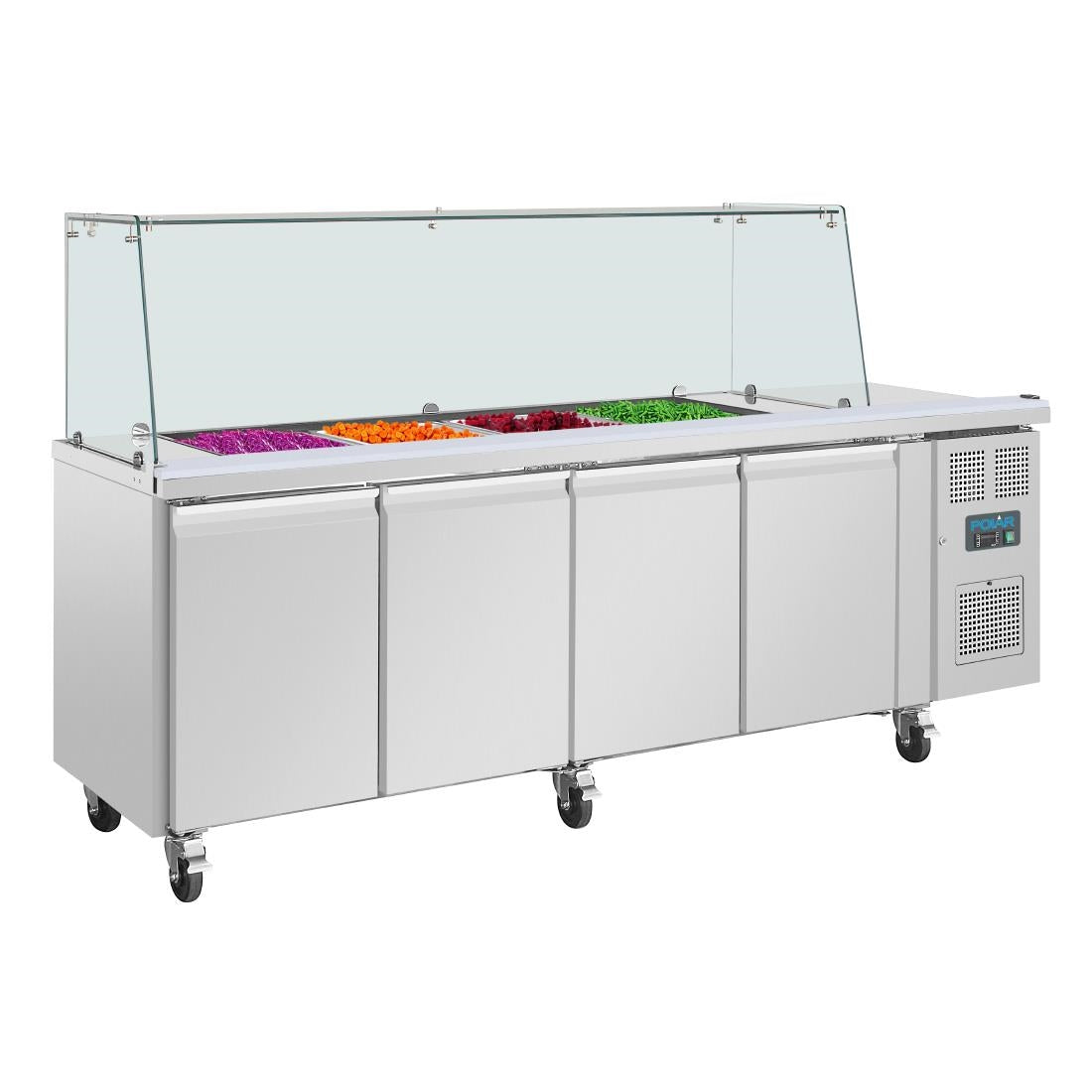 UA019 Polar U-Series GN Saladette Counter with Square Sneeze Guard 4 Door