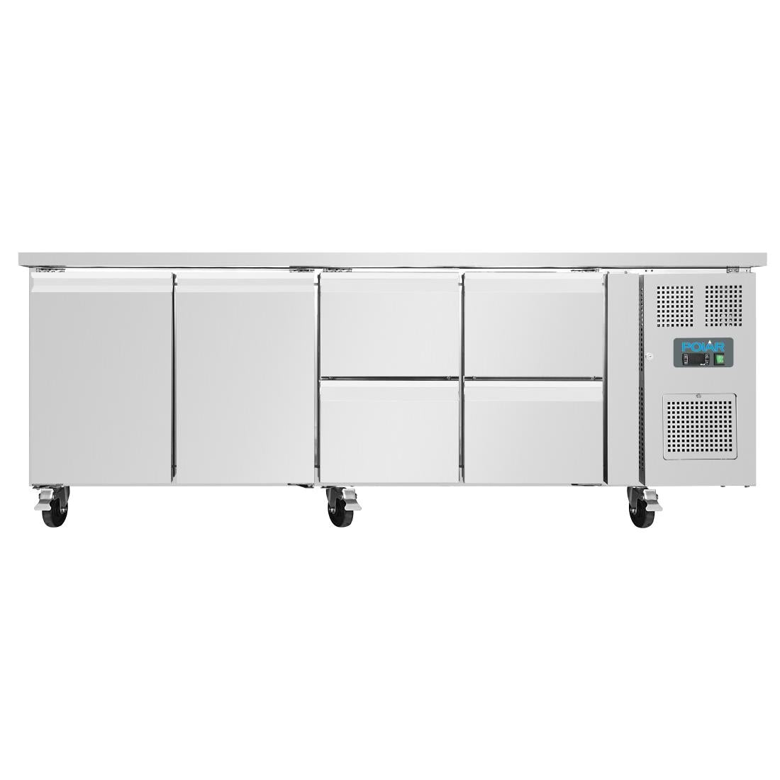 UA021 Polar U-Series Double Door and 4 Drawer Counter Fridge 476Ltr