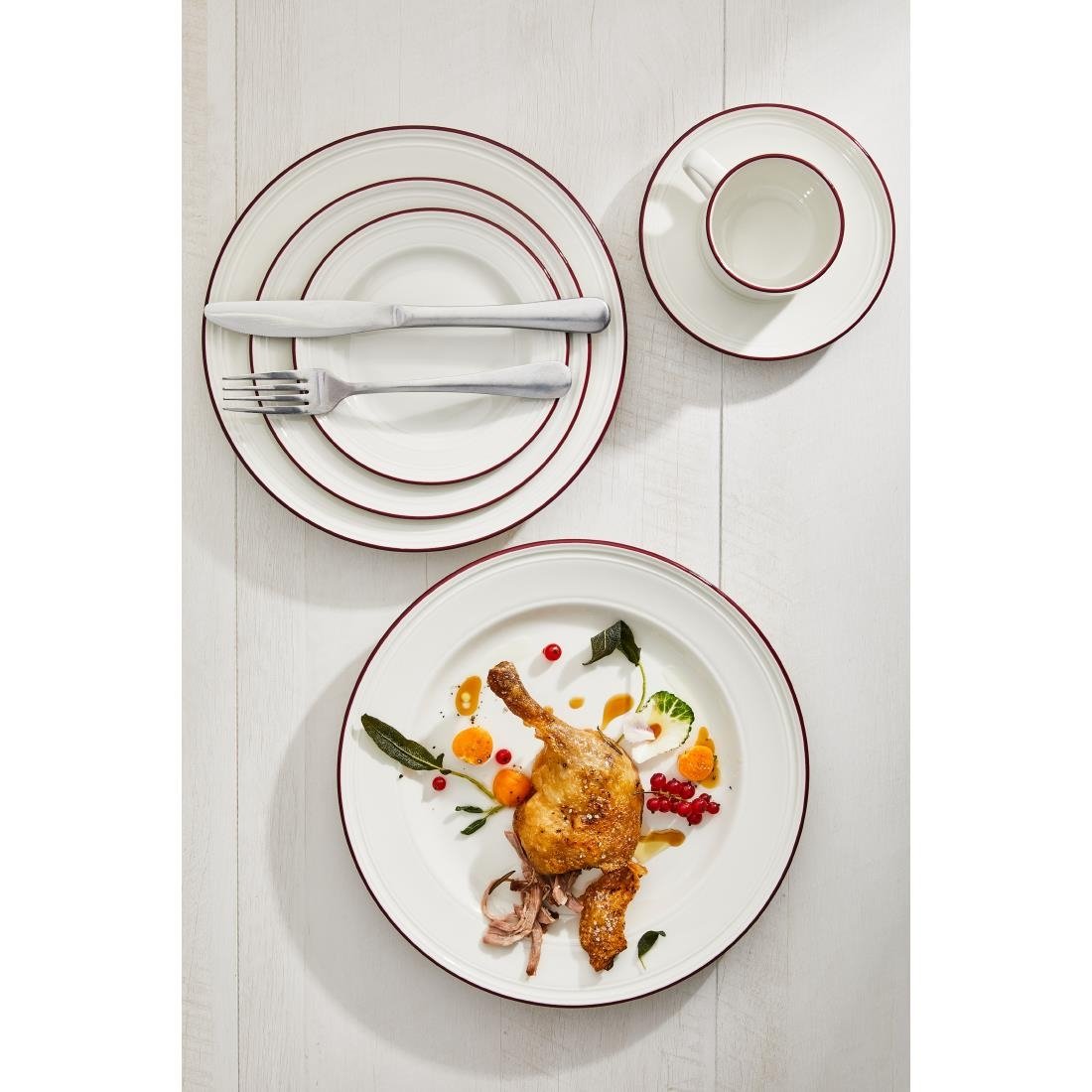 VV2692 Steelite Bead Maroon Band Stacking Cups 200ml (Pack of 12)