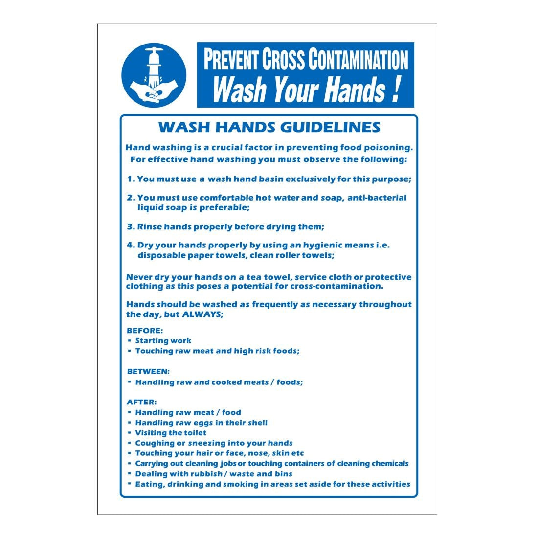 Vogue Prevent Cross Contamination Wash Hands Sign
