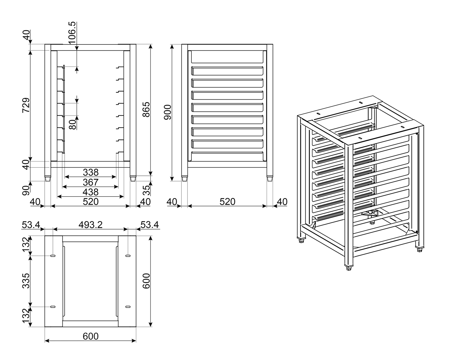 Smeg Stand for ALFA Oven Series 43- 435 x 320mm Tray capacity TVL40