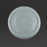 GF048 Vegware Compostable Hot Food Pot Flat Lids 350ml / 12oz and 455ml / 16oz (Pack of 500)