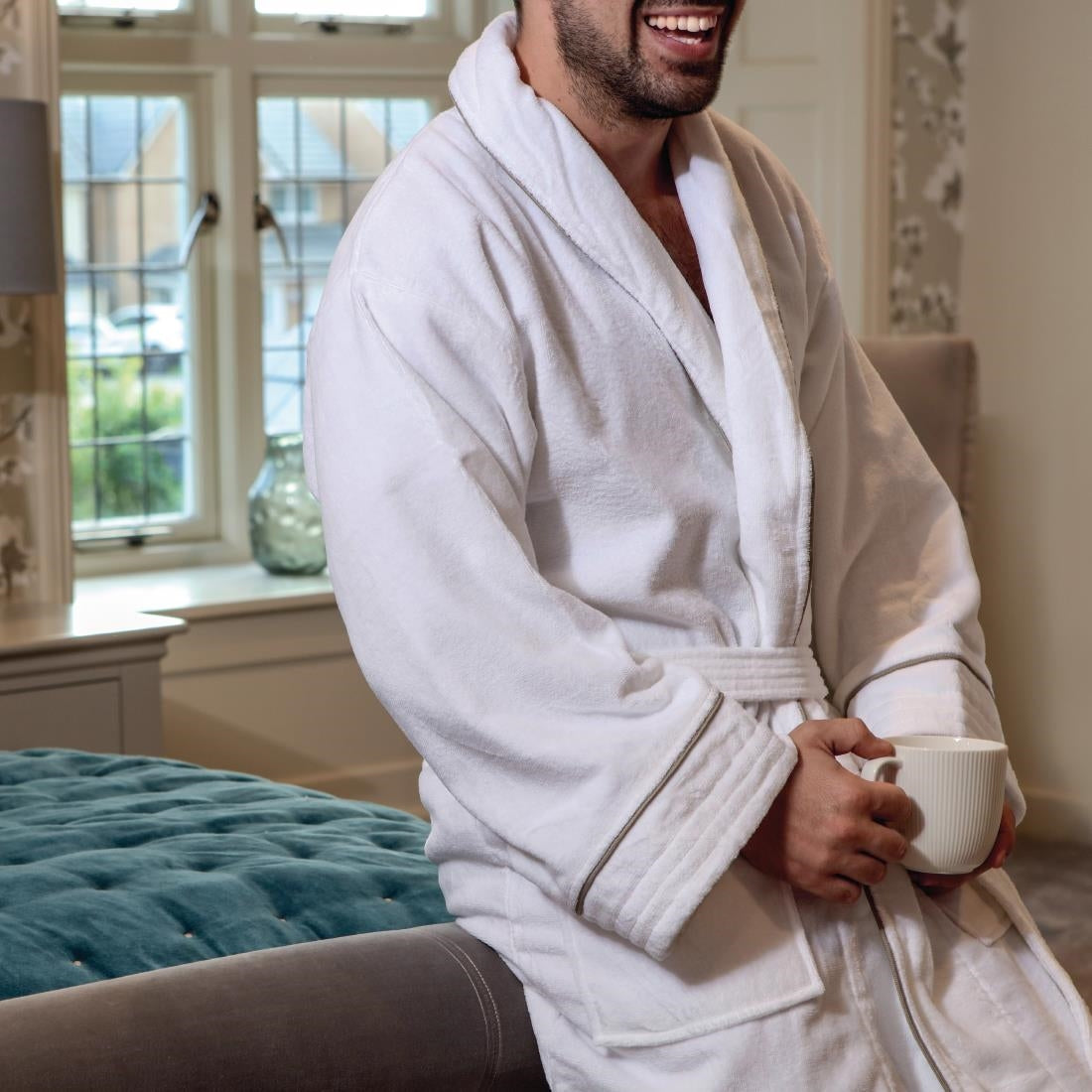 GW394 Mitre Heritage Ambassador Taupe Large Bathrobe White