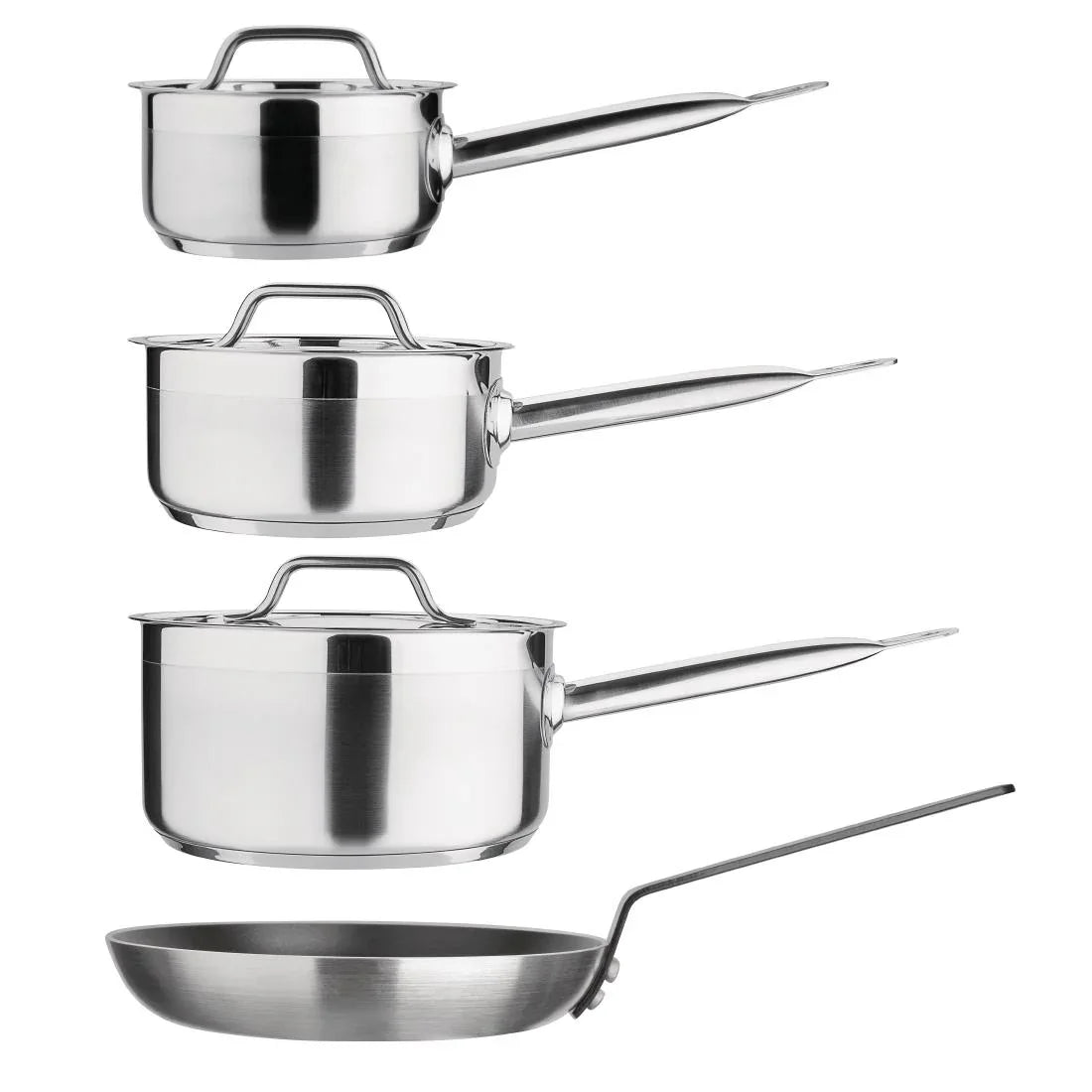 SA689 Nisbets Essentials Cook Like A Pro 4-Piece Saucepan and Frying Pan Set - JD Catering Equipment Solutions Ltd