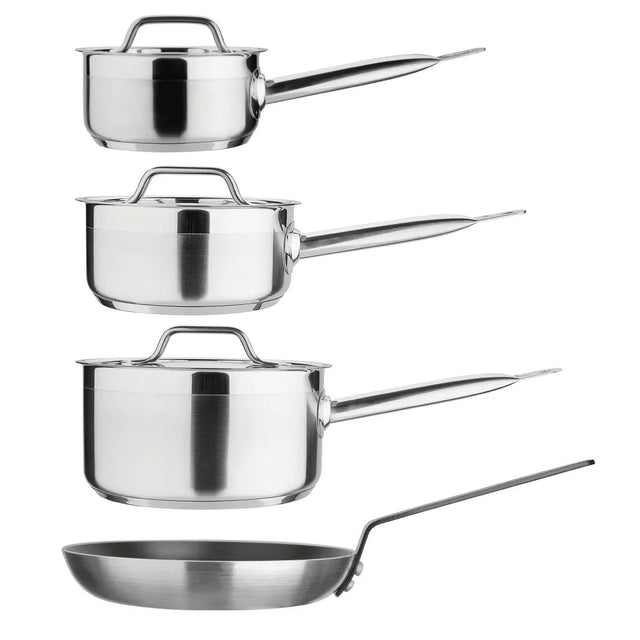 SA689 Nisbets Essentials Cook Like A Pro 4-Piece Saucepan and Frying Pan Set - JD Catering Equipment Solutions Ltd