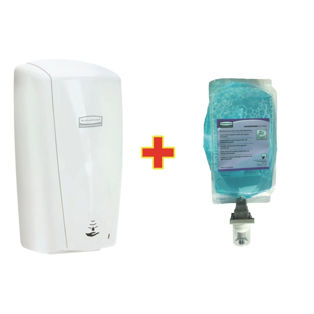 S813 Special Offer Rubbermaid AutoFoam Dispenser and 4 Perfumed Foam Hand Soaps 1.1Ltr