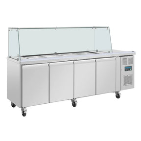 UA019 Polar U-Series GN Saladette Counter with Square Sneeze Guard 4 Door - JD Catering Equipment Solutions Ltd