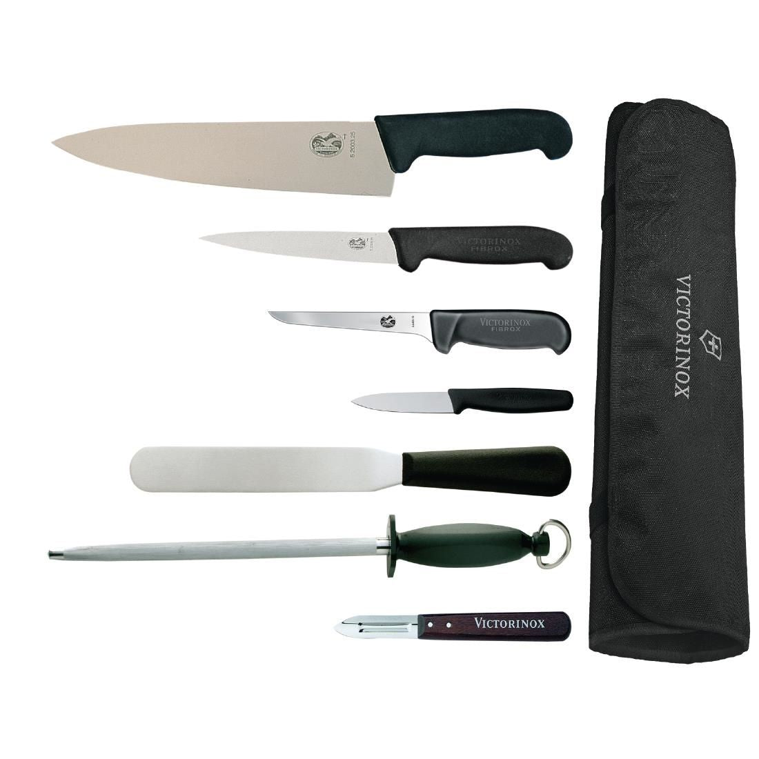 F202 Victorinox 25cm Chefs Knife with Hygiplas and Vogue Knife Set