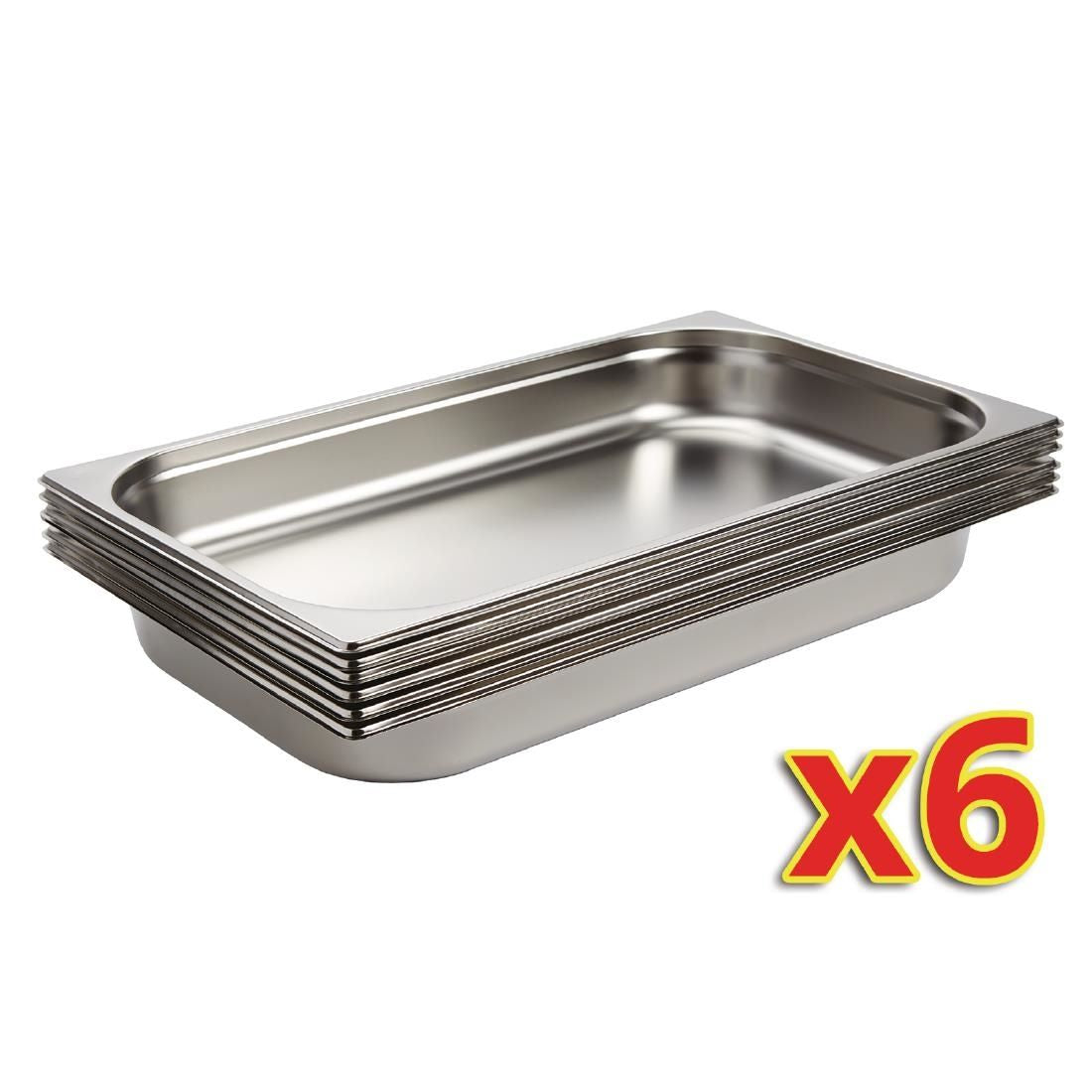 S895 Vogue Stainless Steel 1/1 Gastronorm Pans 65mm (Pack of 6)