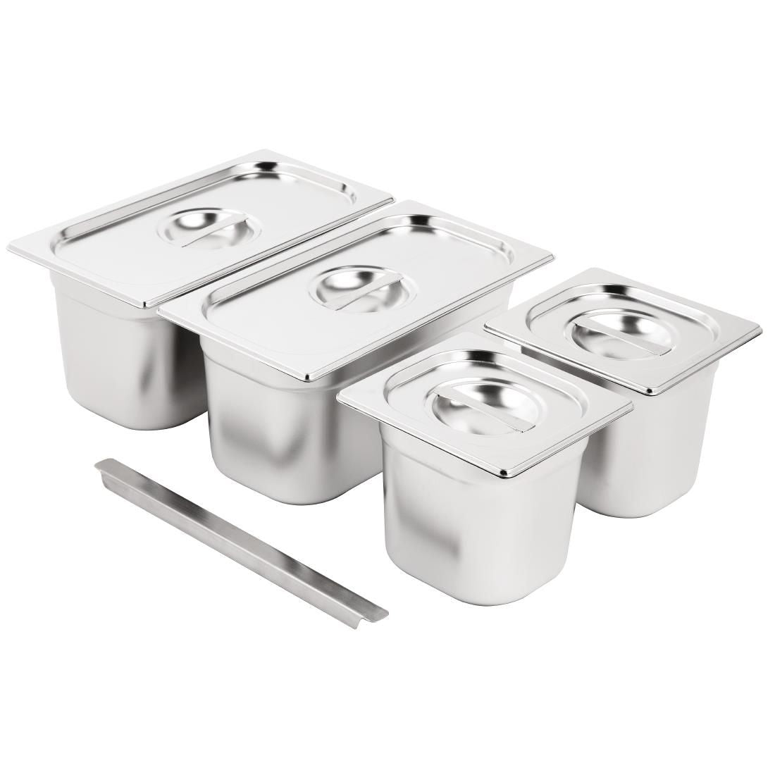 SA249 Vogue Stainless Steel Gastronorm Pan Set 2x 1/3  2 x 1/6 with Lids
