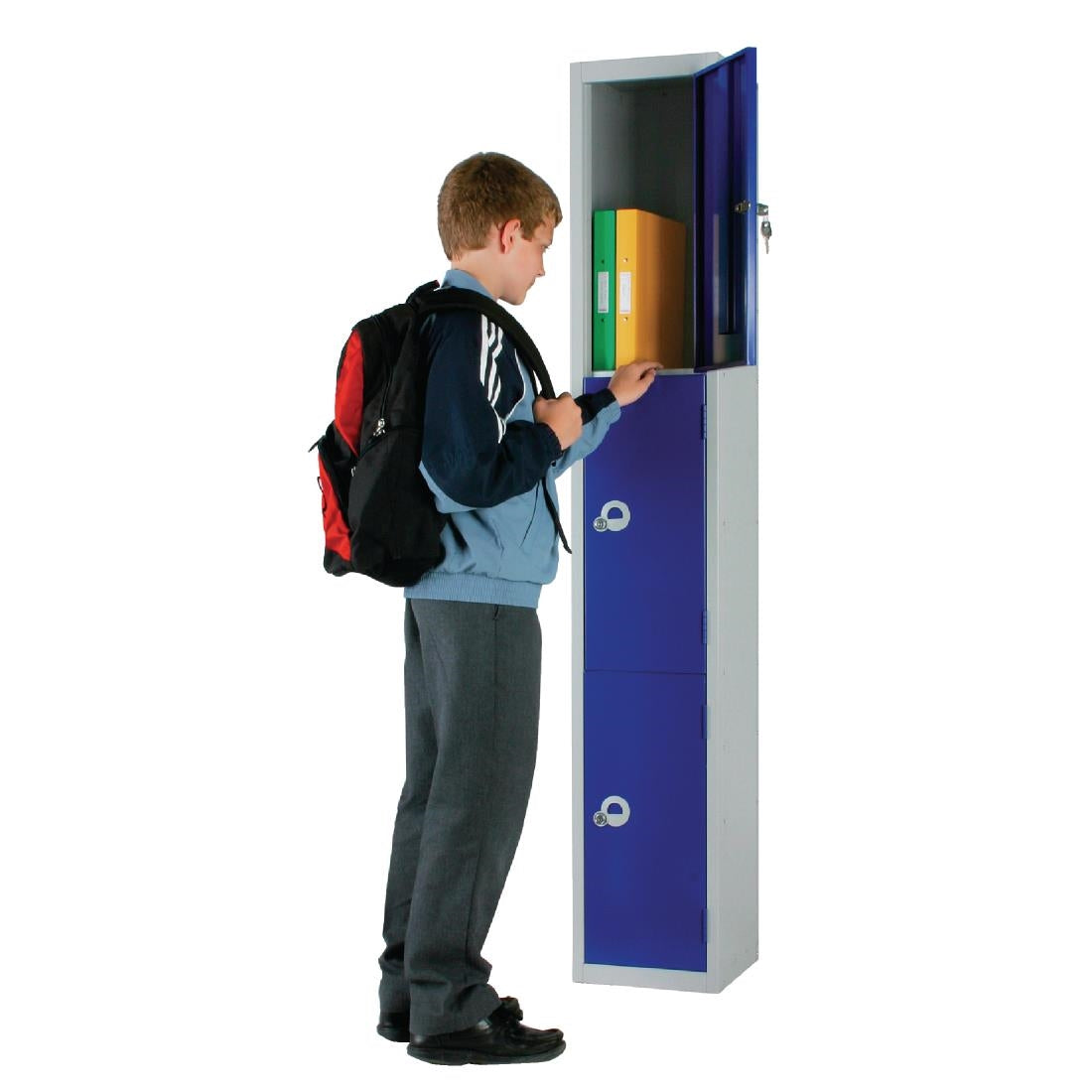 W946-CNS Elite Three Door Coin Return Locker with Sloping Top Blue