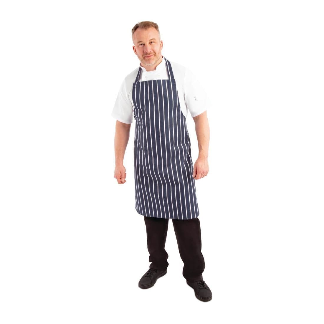 A662 Whites Butchers Apron   Navy Stripe Extra Large